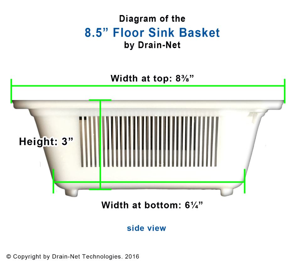 Diagram floor sink basket side view 8.5 inch