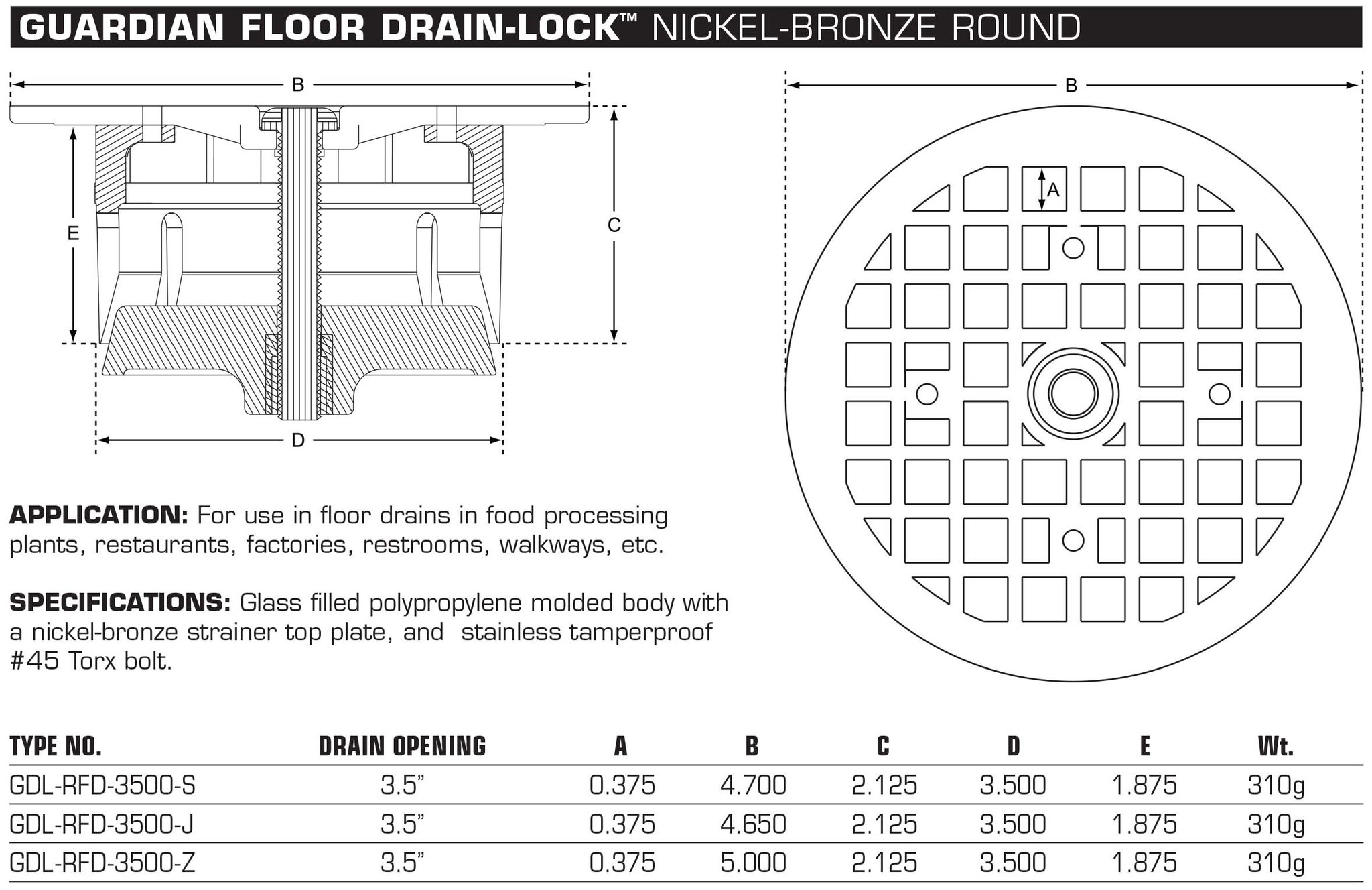 Floor Drain Spec Sheet Round guardian drain lock