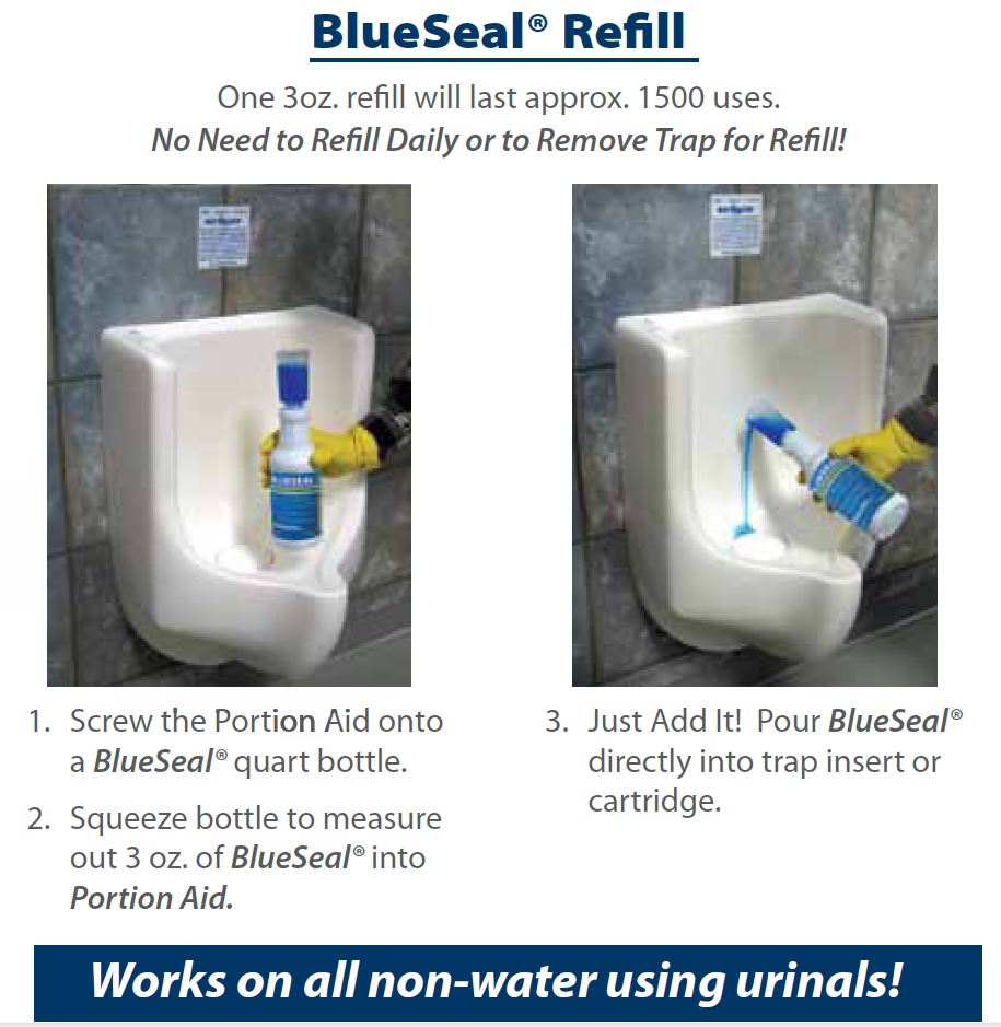 Blueseal Waterless Urinal Trap Liquid Odor Eliminator Quart And Gallon