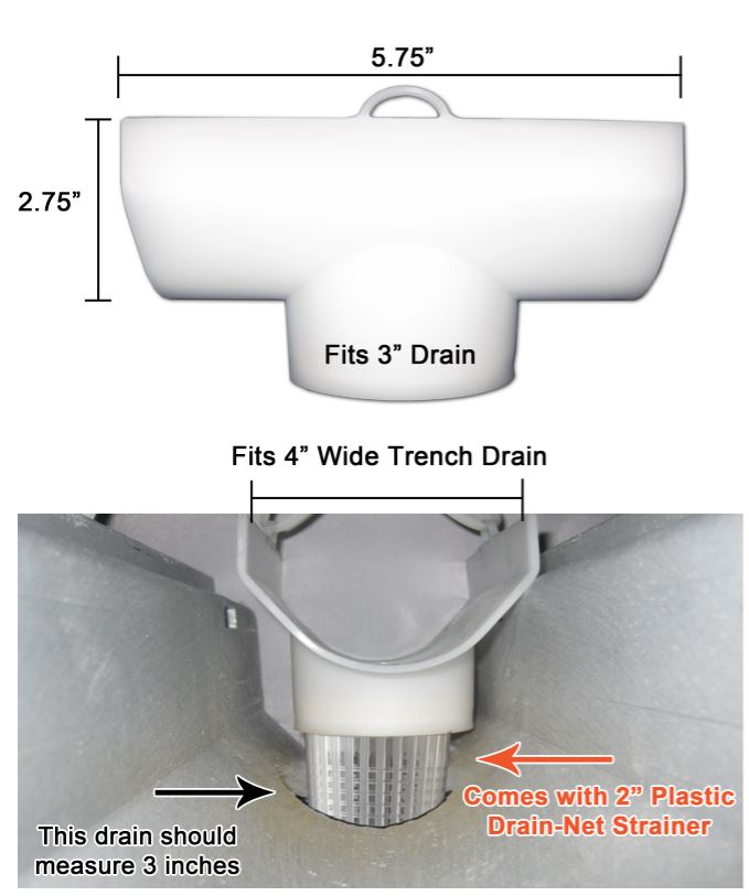 4 inch wide trench with 3 inch drain - outlet strainer