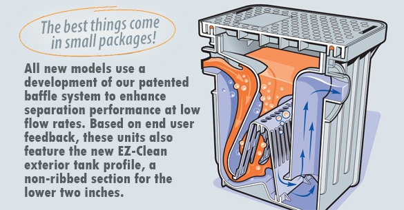 Inside of a compact plastic grease trap