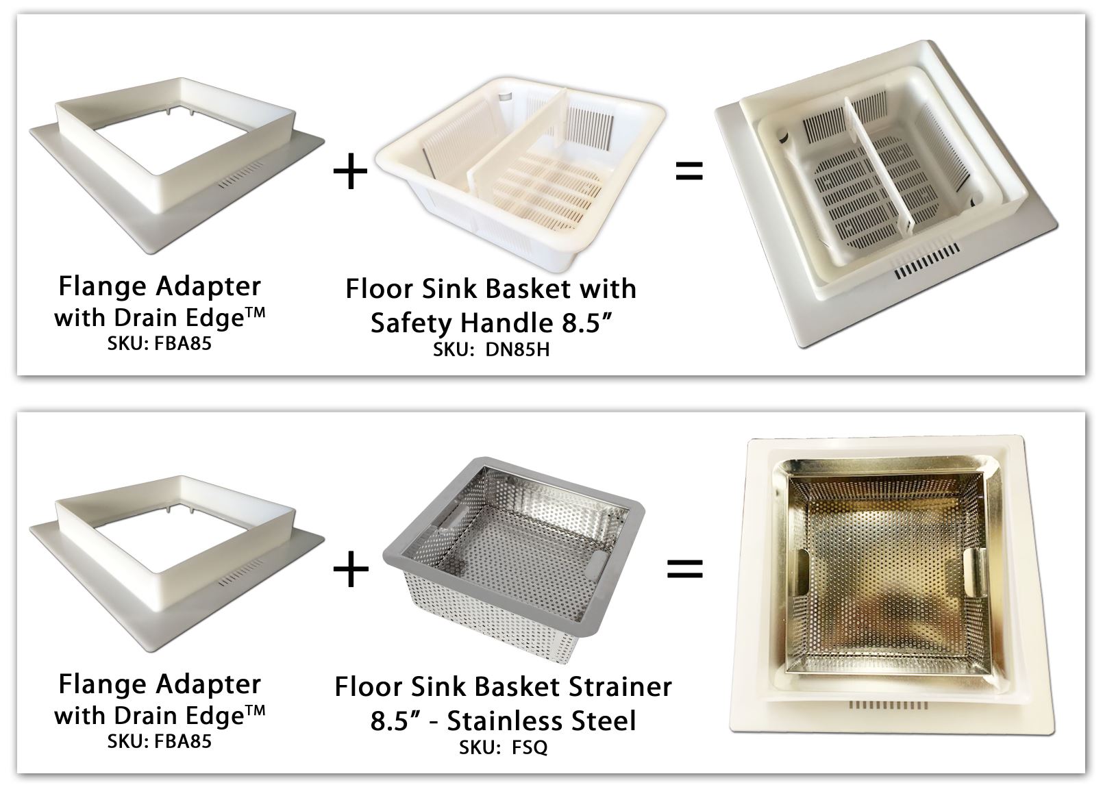combo_-_flange_adapter_with_fsq_and_plastic image floor sink basket with flange for restaurant drains