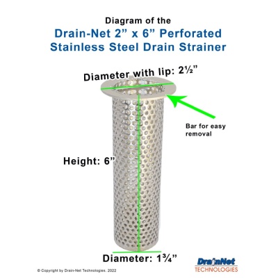 Perforated Stainless Steel 2&quot; Drain Strainer (6&quot; long) 