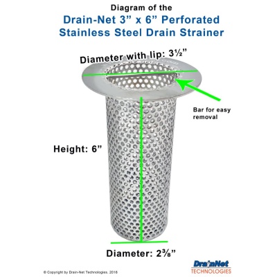 Perforated Stainless Steel 3&quot; Drain (6&quot; Long)