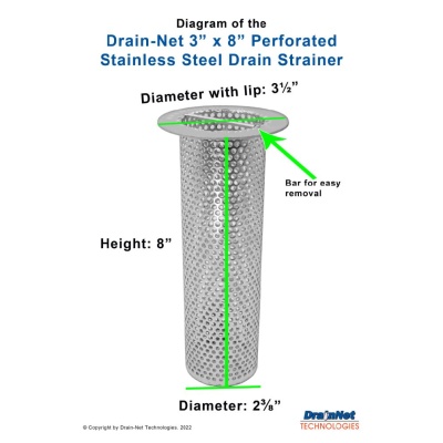 Perforated Stainless Steel 3&quot; Drain (8&quot; Long)