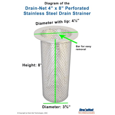 Perforated Stainless Steel 4&quot; Drain (8&quot; Long)