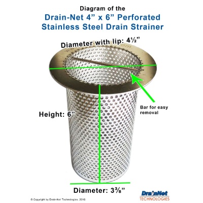 Perforated Stainless Steel 4&quot; Drain (6&quot; Long)